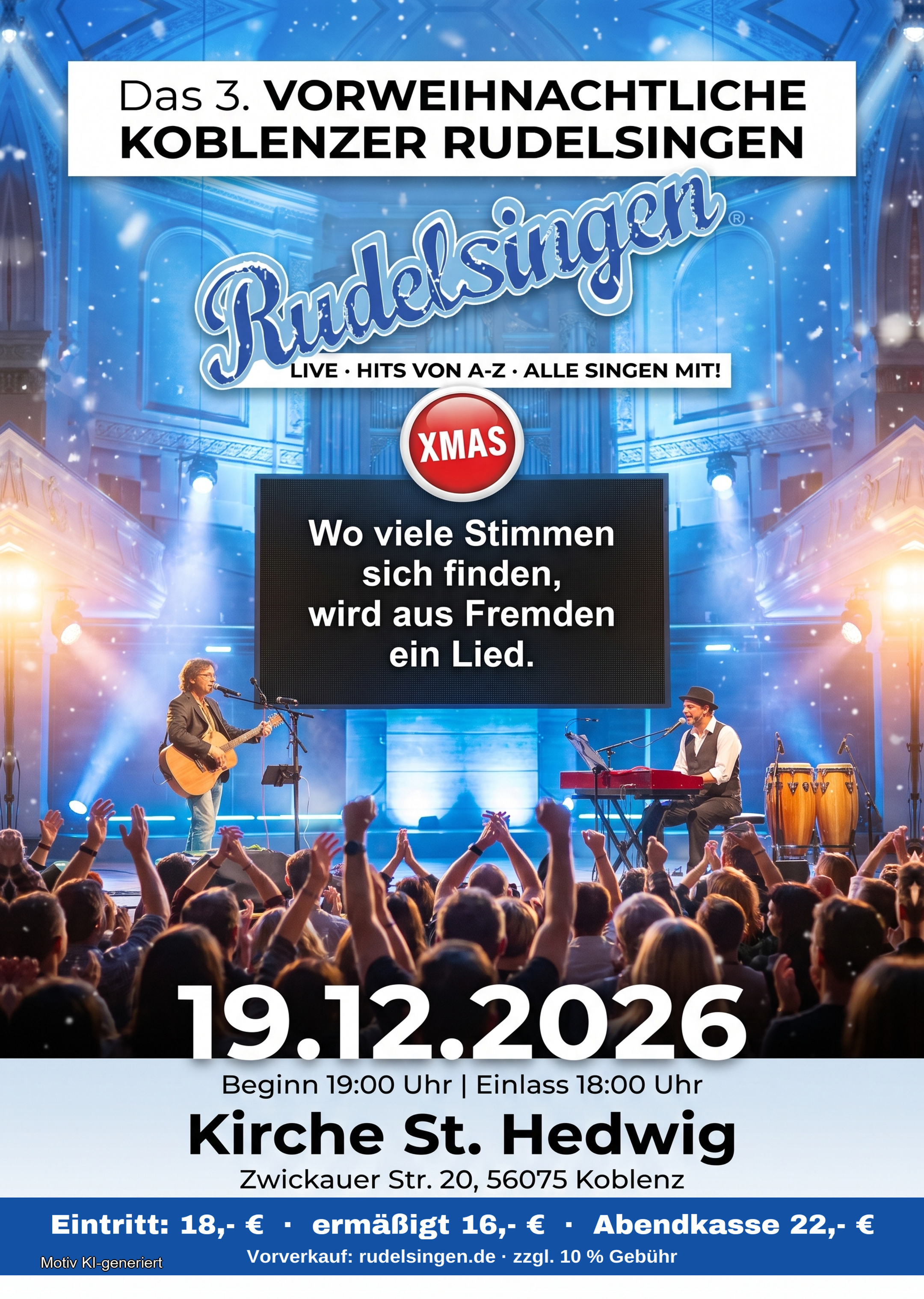 2026-12-19_Rudelsingen Plakat 3. Vorweihnachtliche Koblenzer Rudelsingen am 19.12.2026 in der Kirche St. Hedwig um 19 Uhr