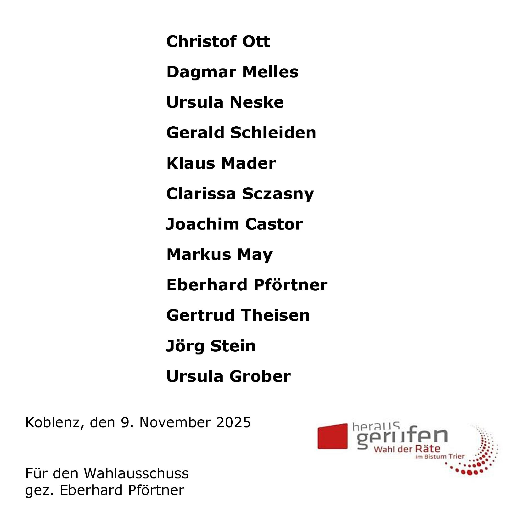 Bekanntgabe des Wahlergebnisses der PGR Wahl Koblenz St. Aposteln als Bilddatei