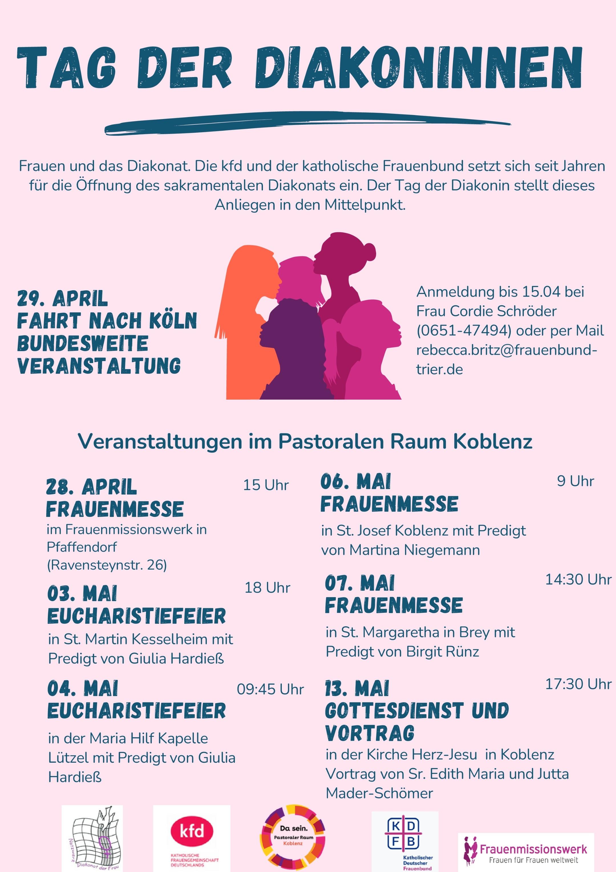 Plakat mit hellrosa Hintergrund zum Tag der Diakonninnen in Köln am 29.04.2025