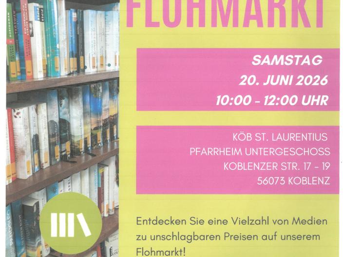 Plakatmit Einladung zum Bücherflohmarkt am 20.06.2026