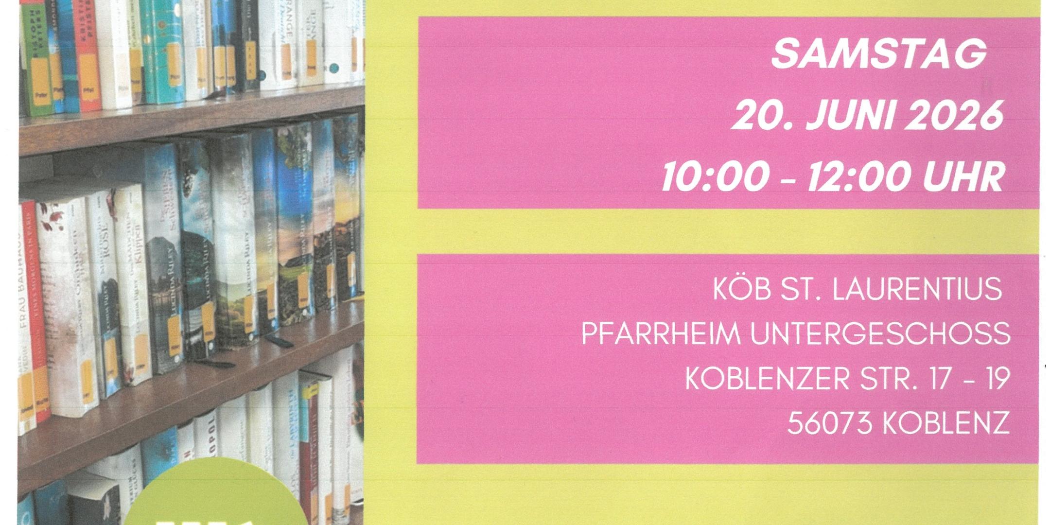 Plakatmit Einladung zum Bücherflohmarkt am 20.06.2026