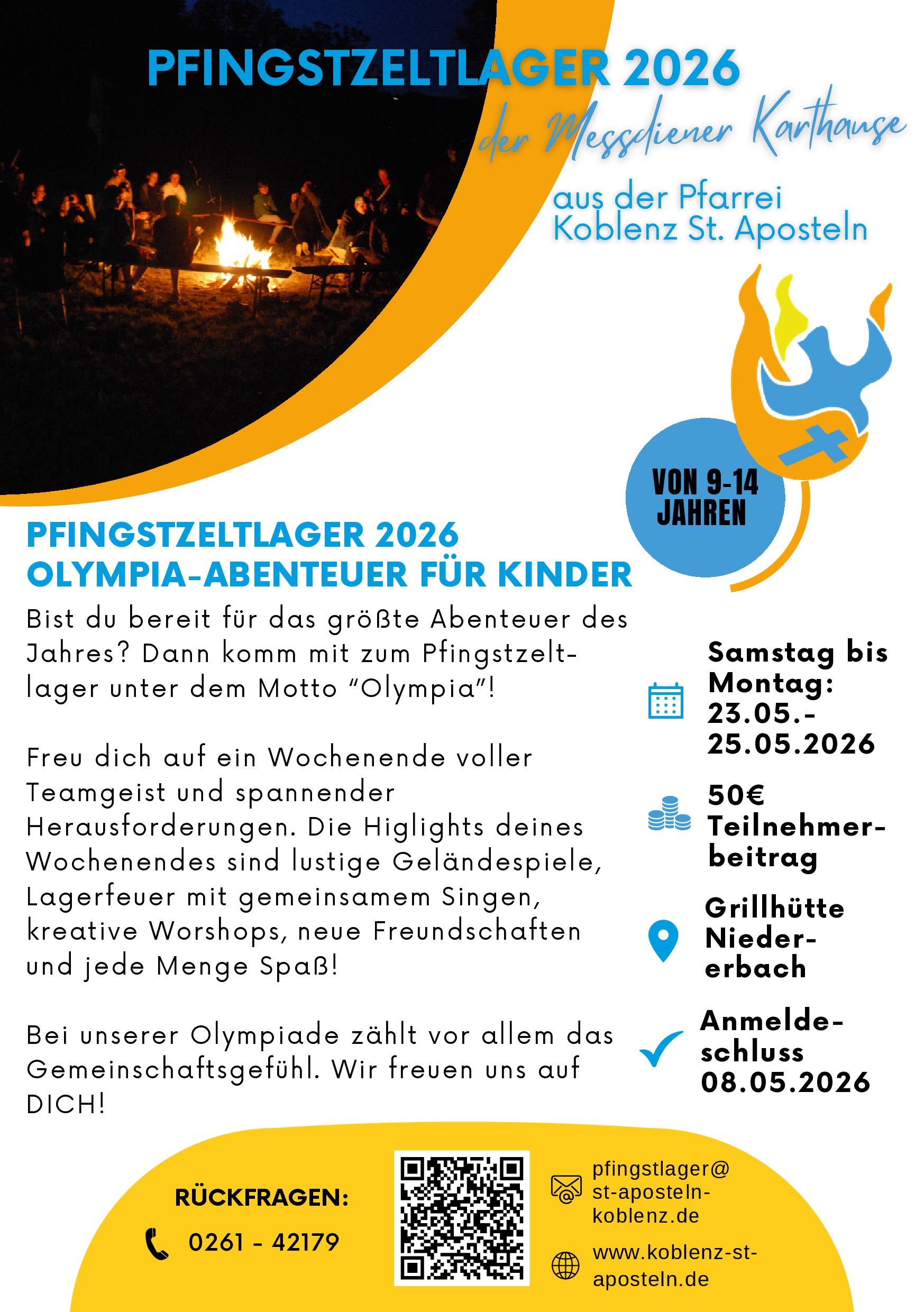 Flyer mit Angaben zum Pfingstzeltlager 2026 der Messdiener Moselweiß (c) Leonie Castor für Pfarrei Koblenz St. Aposteln Flyer mit Angaben zum Pfingstzeltlager 2026 der Messdiener Moselweiß