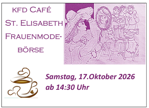 Frauenmodebörse (c) Angelika Essig Plakat - Hinweis auf KFD Cafe anlässlich der Frauenmodebörse am 17. Oktober 2026 ab 14:00 Uhr