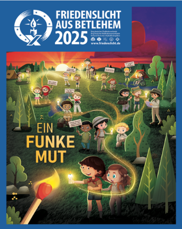 Plakat zum Friedenslicht aus Bethlehem 2025 mit dem Motto Ein Funke Mut