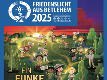Plakat zum Friedenslicht aus Bethlehem 2025 mit dem Motto Ein Funke Mut