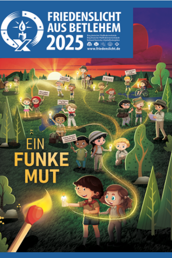 Plakat zum Friedenslicht aus Bethlehem 2025 mit dem Motto Ein Funke Mut