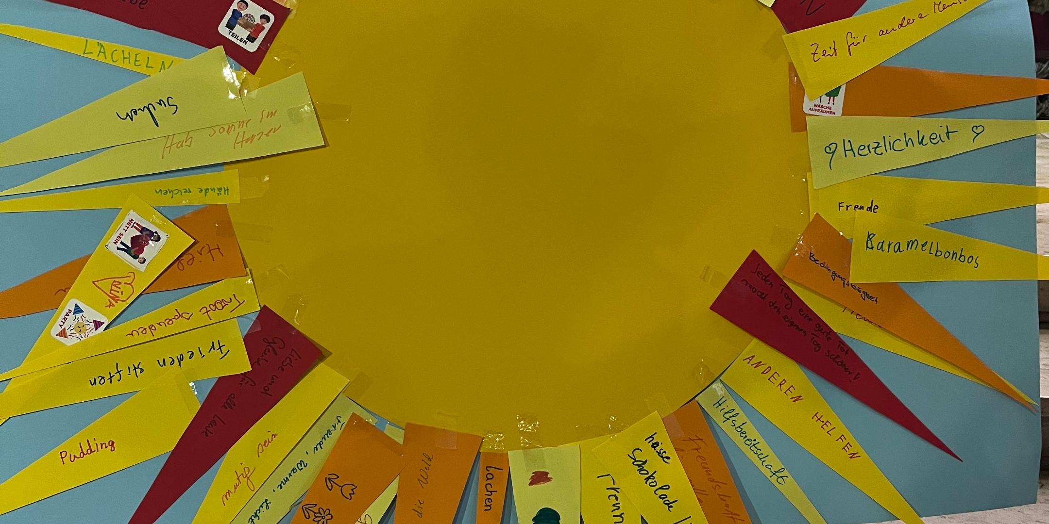 Auf einer Staffelei eine große Sonne aus gelbem Karton (c) Isabel Weiher Auf einer Staffelei eine große Sonne aus gelbem Karton