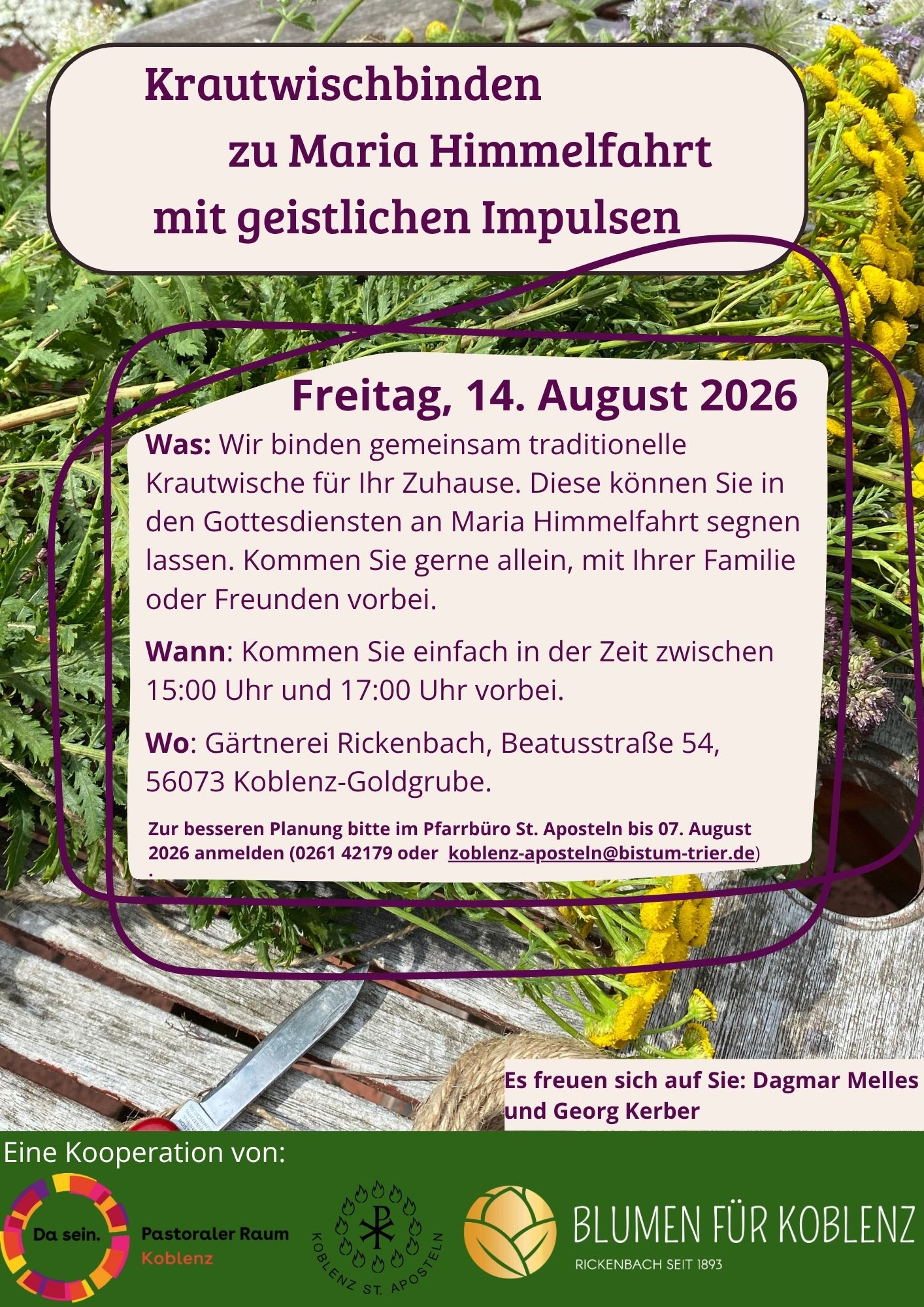 Plakat Krautwischbinden  zu Maria Himmelfahrt mit geistlischen Impulsen