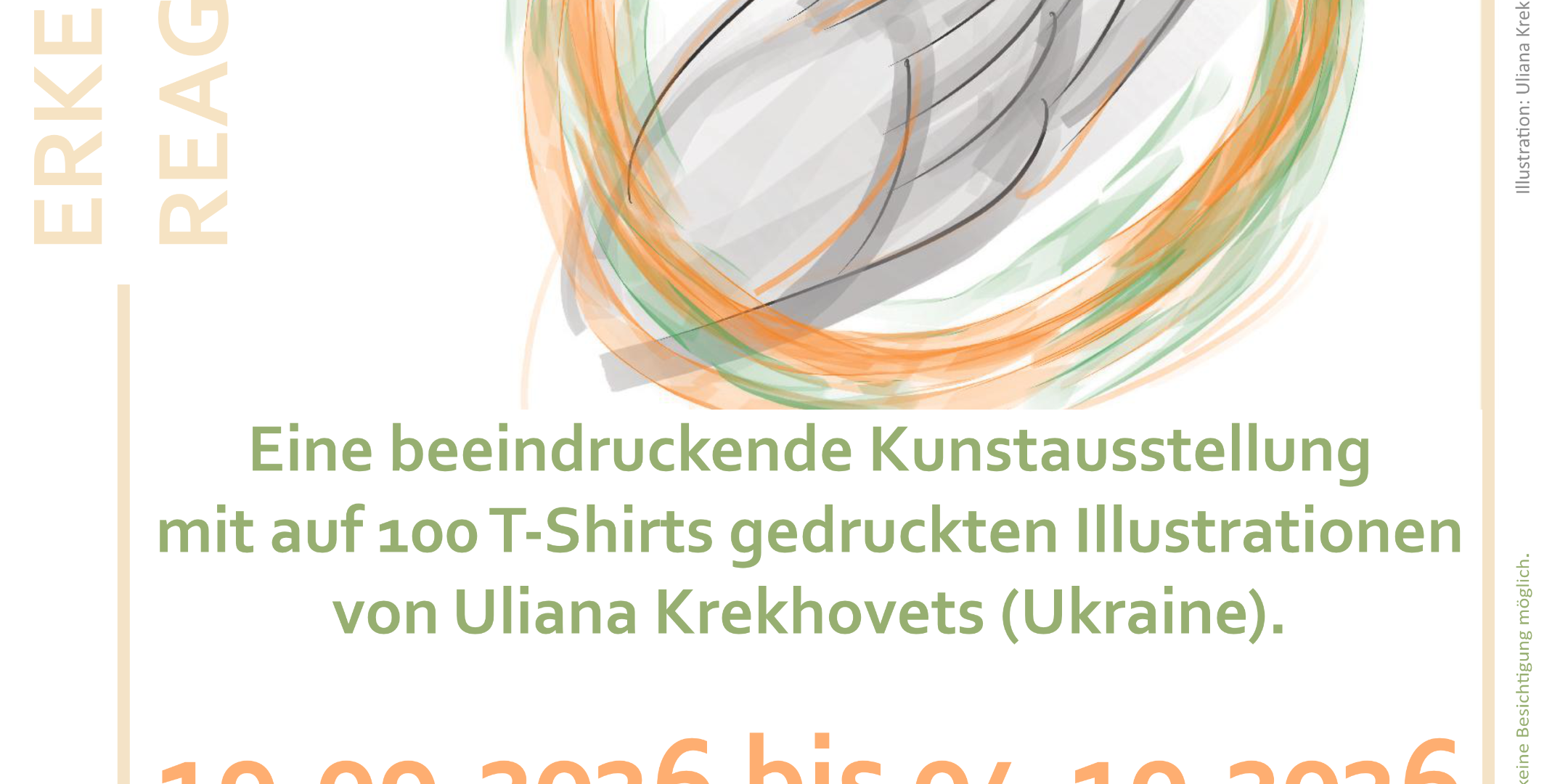 Plakat zur Ausstellung Erkennen. Reagieren Im oberen Drittel wird eine Hand von unten her in eine Hand die von oben entgegenkommt gelegt. es folgen Infos zur Ausstellung