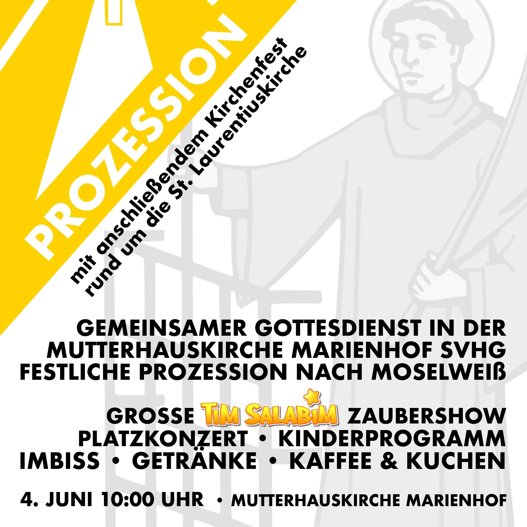 Plakat mit Einladung zur Fronleichnamsprozession 2026 mit Gottesdienst und anschließend Kirchenfest