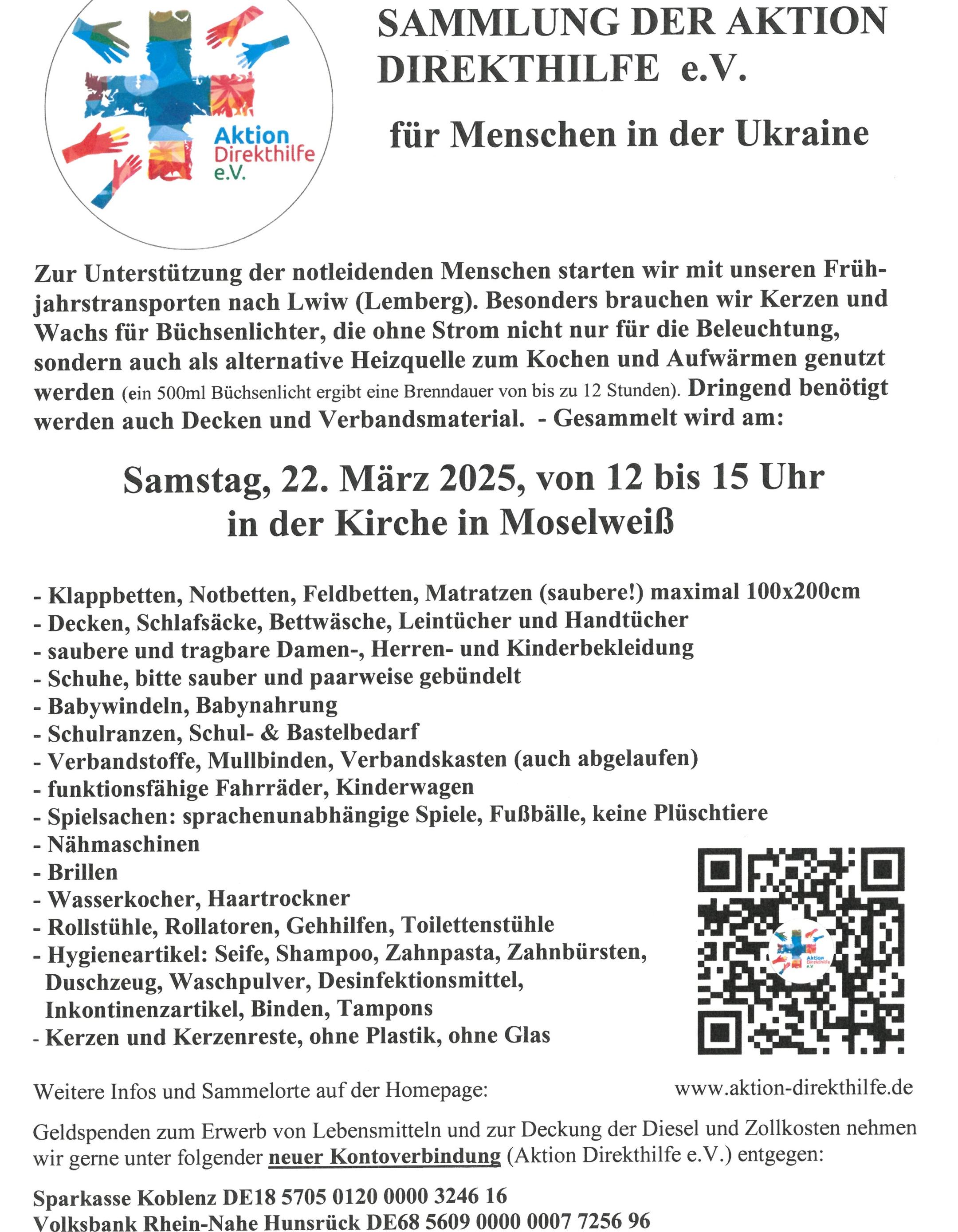 Sammelaufruf Aktion Direkthilfe Frühjahr 2025
