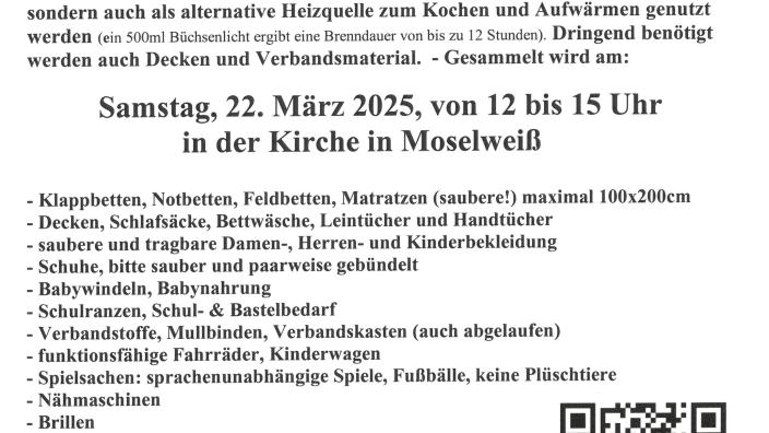 Sammelaufruf Aktion Direkthilfe Frühjahr 2025