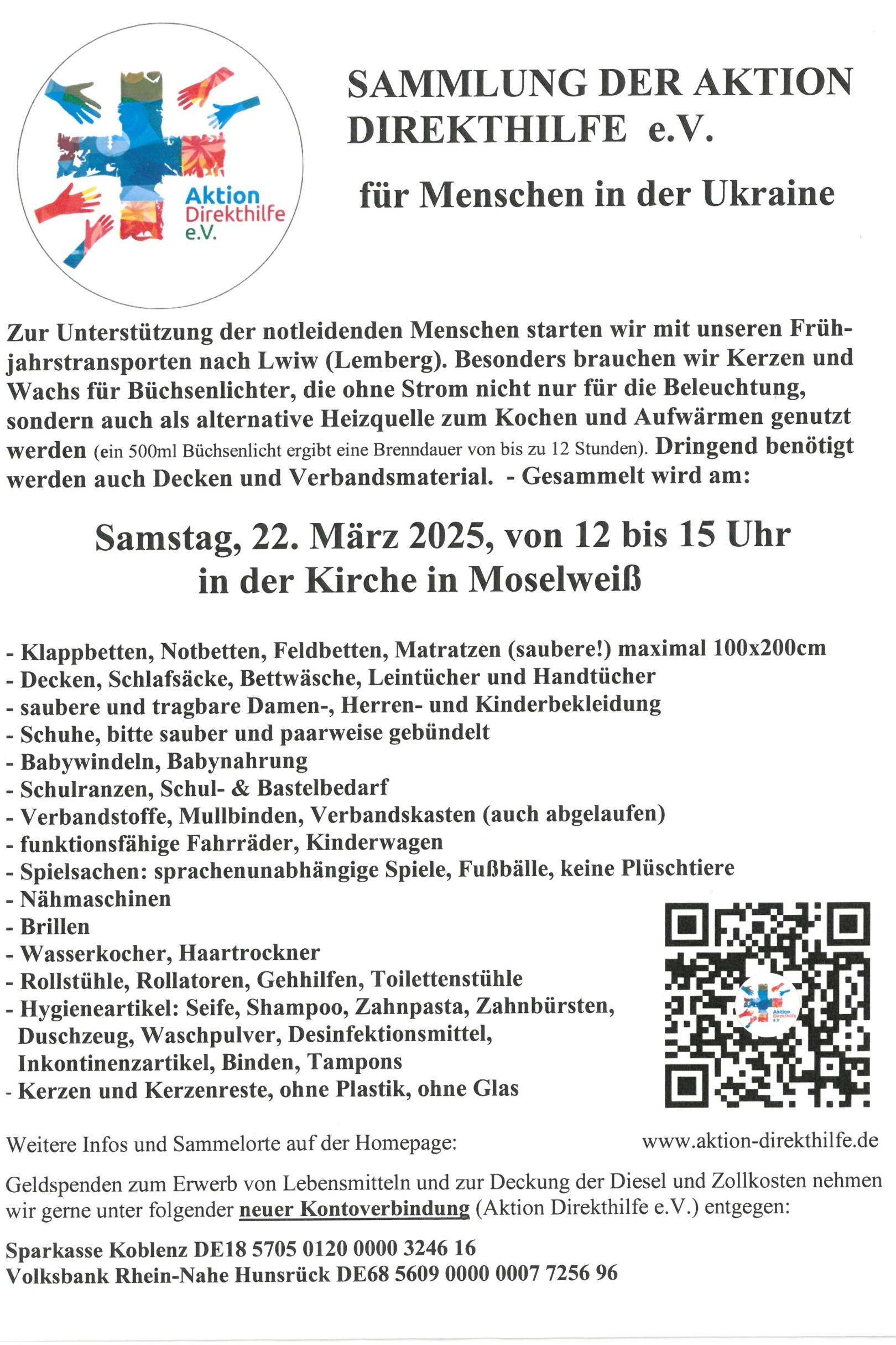 Sammelaufruf Aktion Direkthilfe Frühjahr 2025