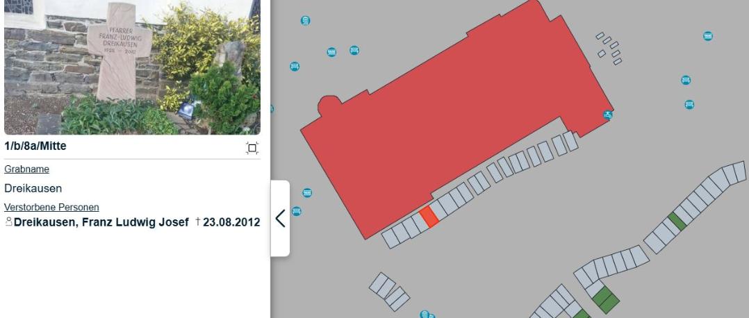 Screenshot Auswahl Verstorbene im Dialogfenster des digitalen Friedhofsplans St. Laurentius