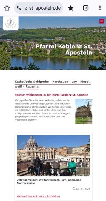 zu sehen ist ein Screenshot der Homepage Stand 26.01.2025 mit Hinweis zur Romwallfahrt