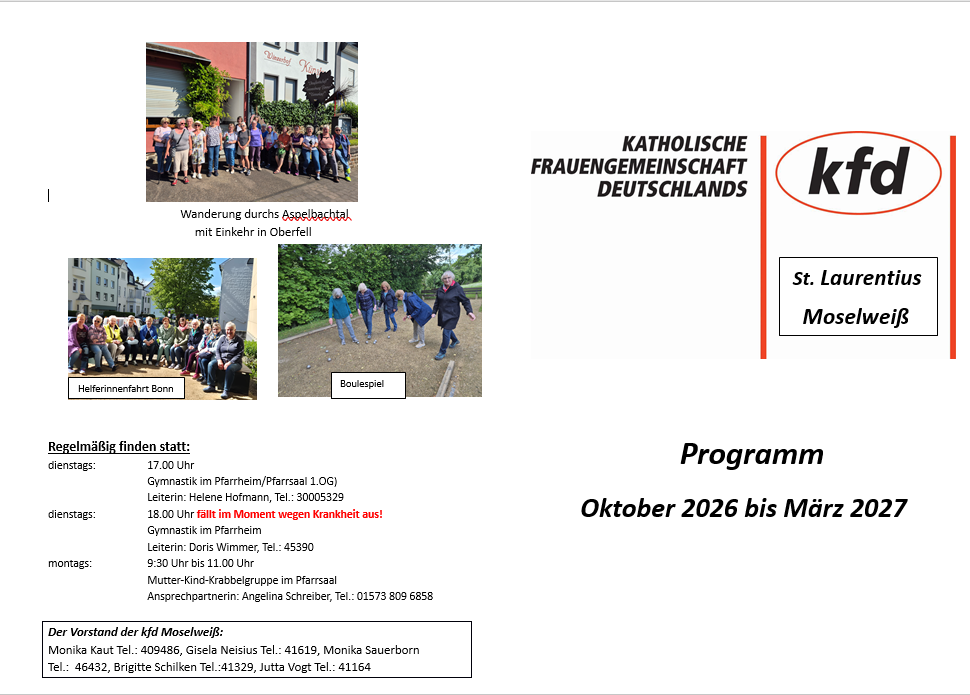 Titelbild Programm kfd St. Laurentius Oktober 2026 - März 2027