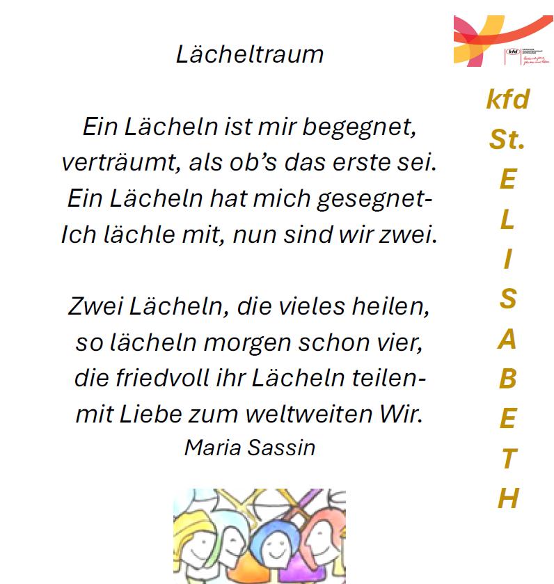 Titelseite des Programmheftes der kfd St. Elisabeth mit Gedicht Lächeltraum von Maria Sassin (c) Angelika Essig / Pfarrei koblenz St. Aposteln Titelseite des Programmheftes der kfd St. Elisabeth mit Gedicht Lächeltraum von Maria Sassin