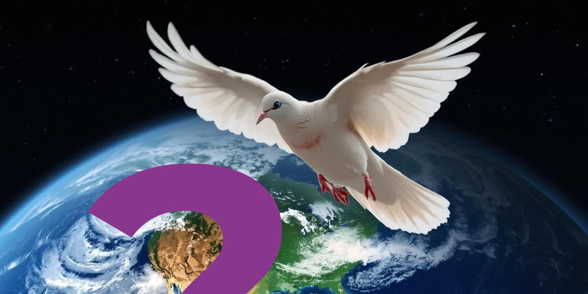 Spuren christlicher Hoffnung Weltkugel mit Friedenstaube und Fragezeichen